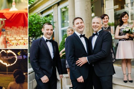 Hochzeit feiern im Europäischen Hof Heidelberg mit Champagner, Feuerherzen und Hochzeitsgästen