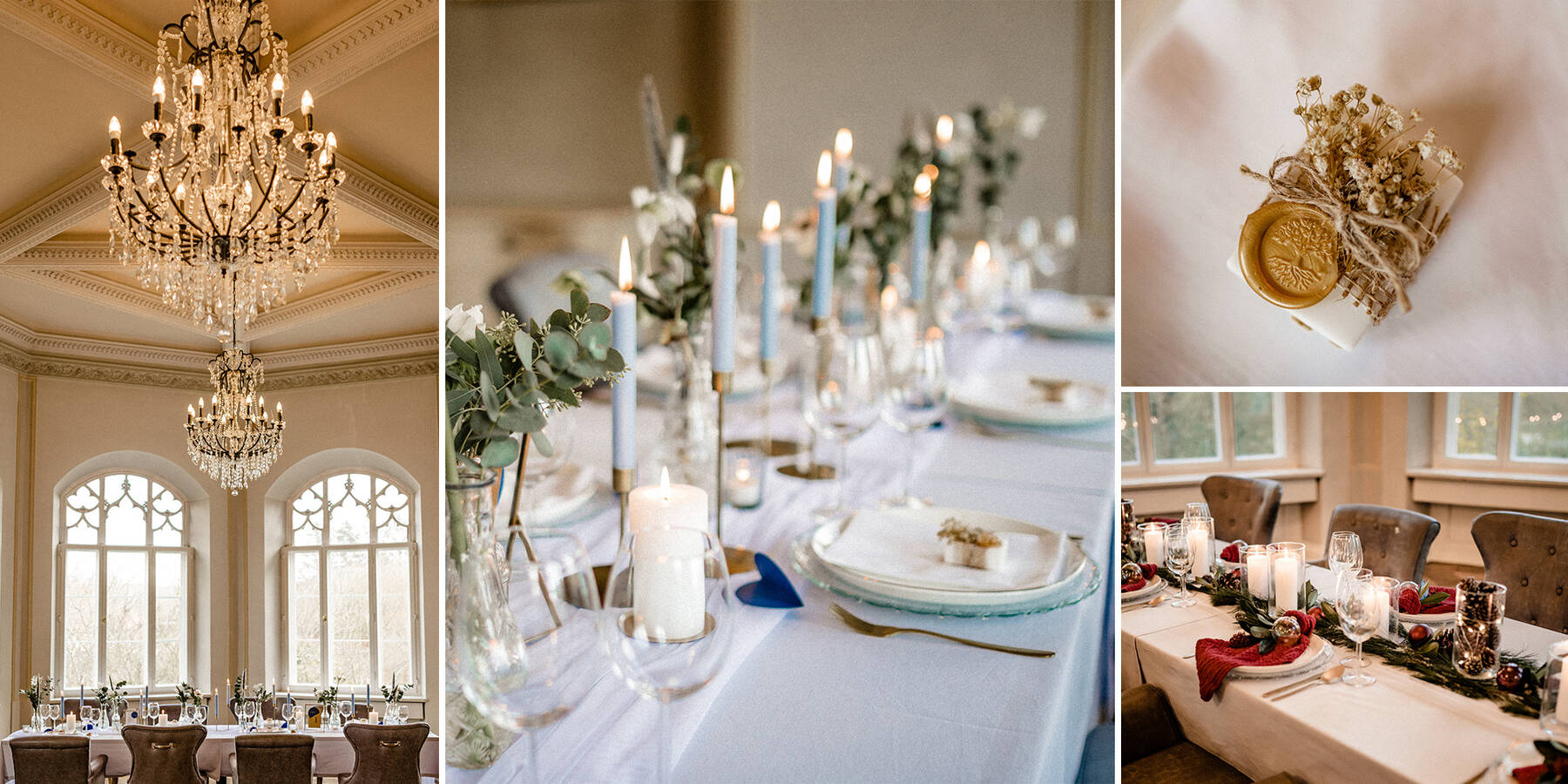 Tischdekoration bei einer Hochzeit auf Schloss Gamehl
